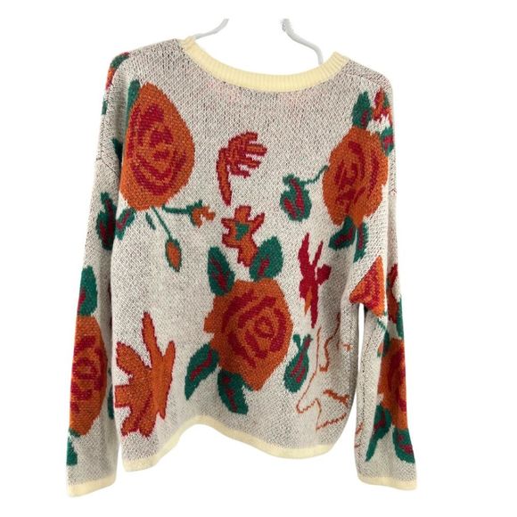 See and Be Seen floral wool mohair blend sweater roses cream red orange m - Picture 2 of 6